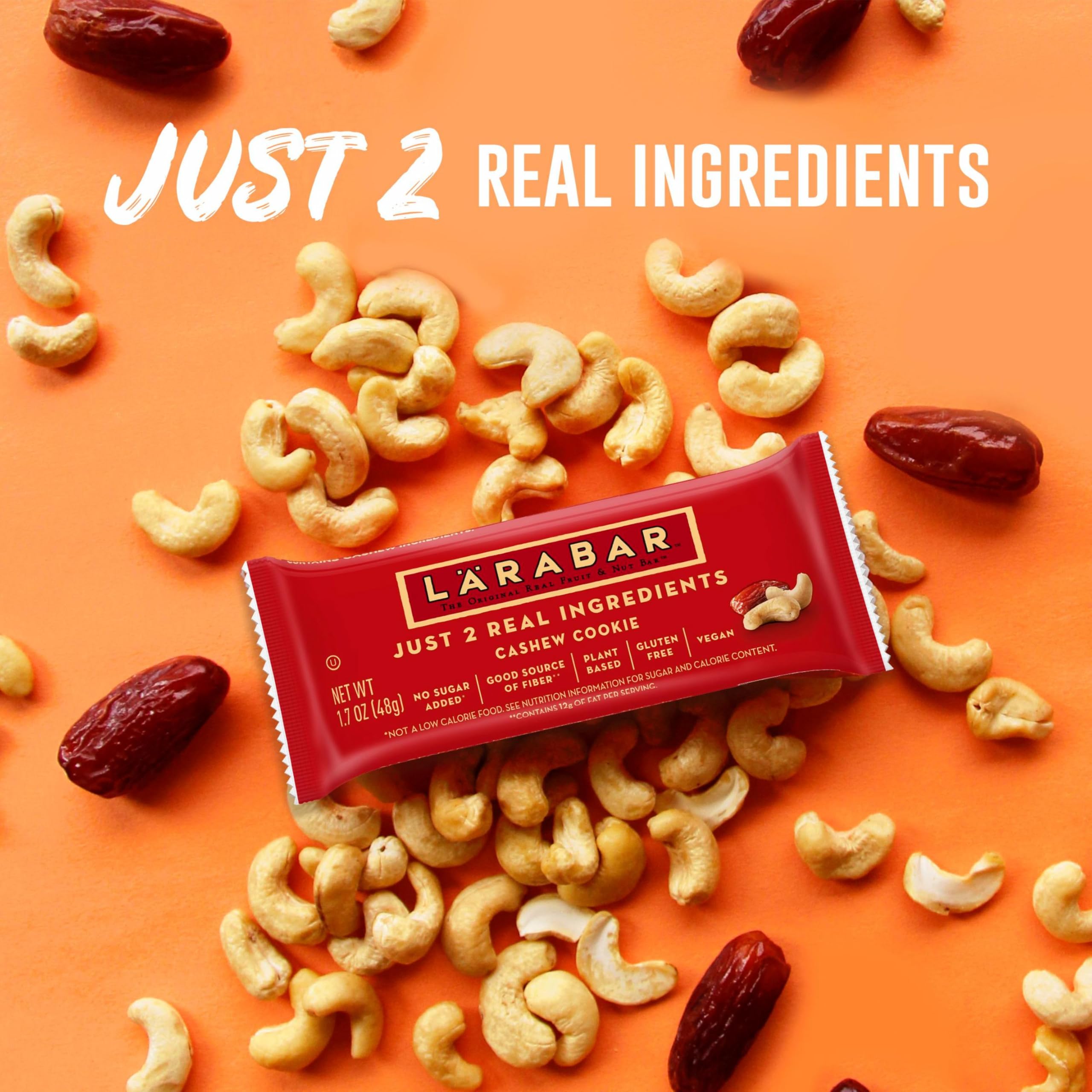 LÄRABAR Cashew Cookie dates and cashews on display for natural sweetness.