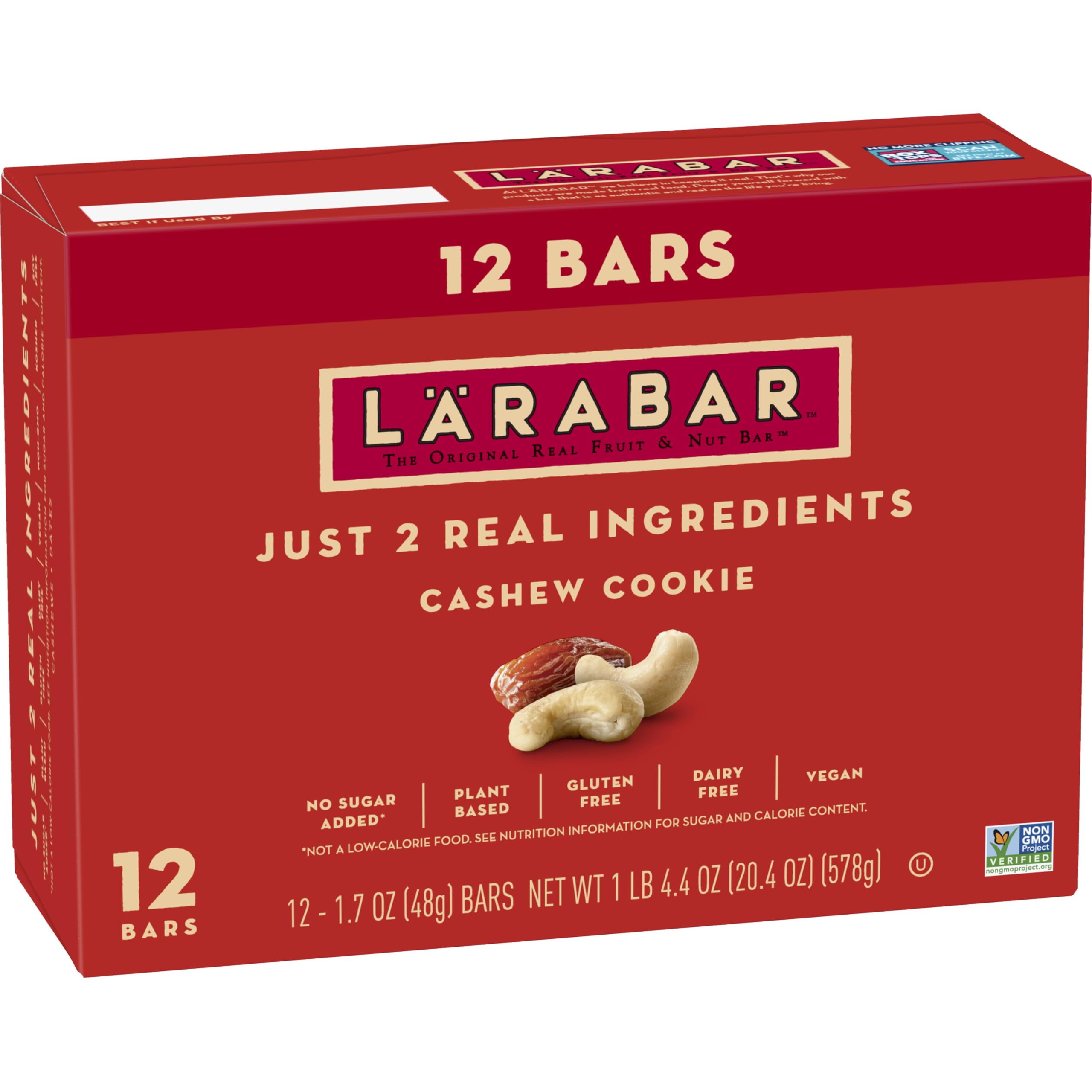 LÄRABAR Cashew Cookie bar front view with simple two-ingredient freshness for snacking
