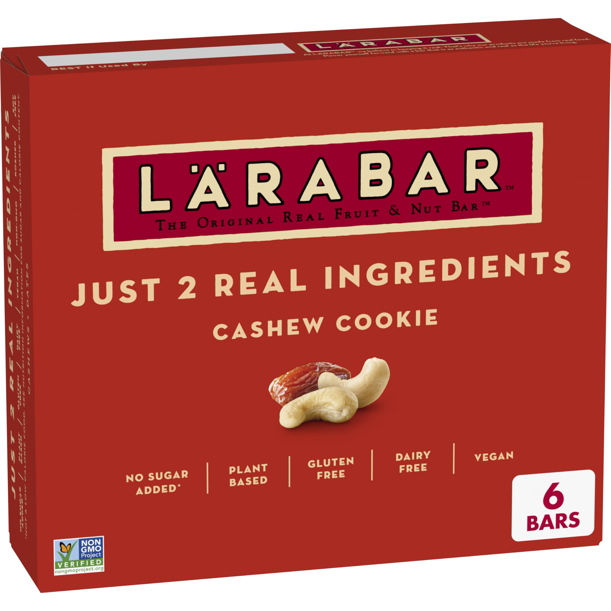 LÄRABAR Cashew Cookie packaging, a gluten-free vegan snack to-go.