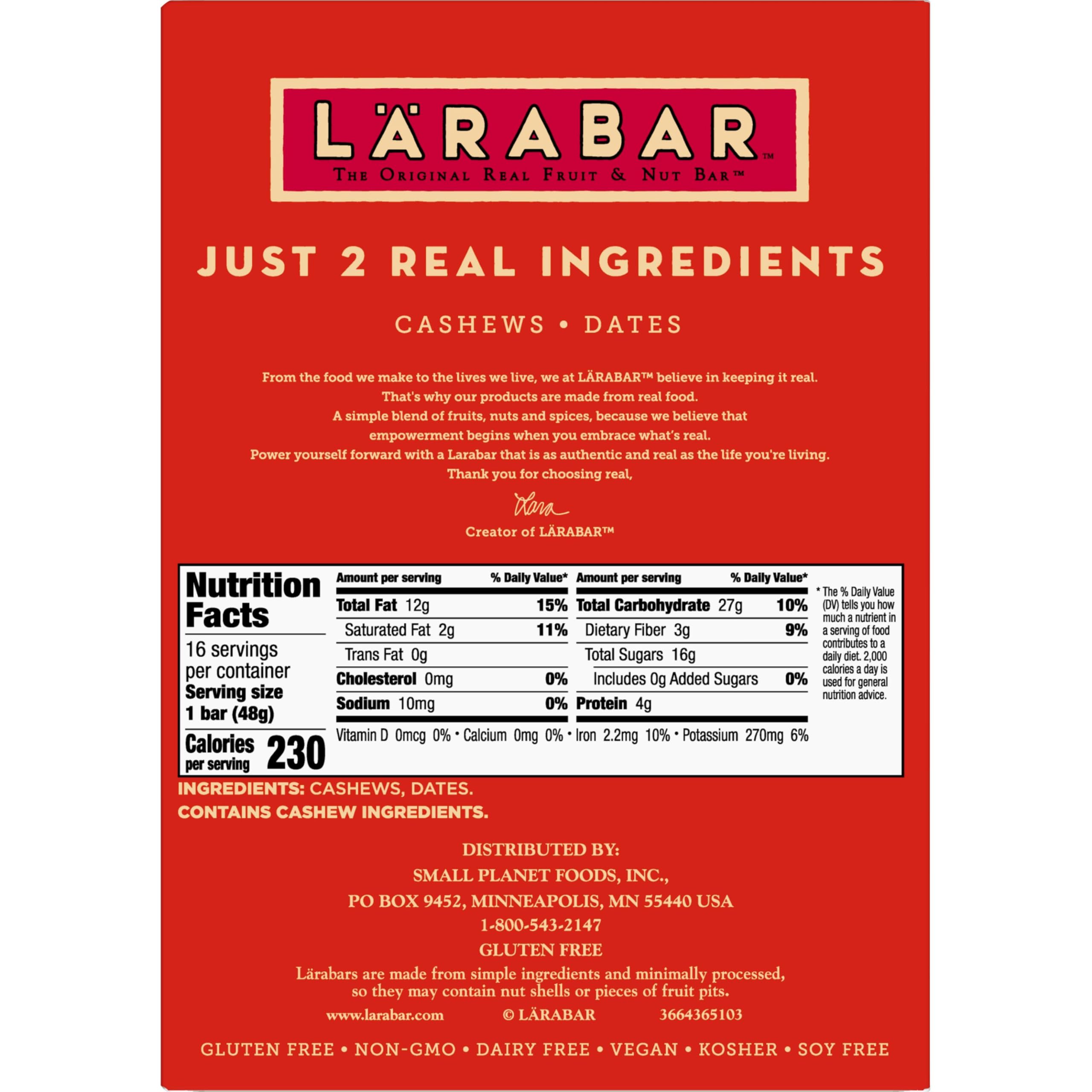 LÄRABAR Cashew Cookie ingredients closeup showing cashews and dates and natural sweetness