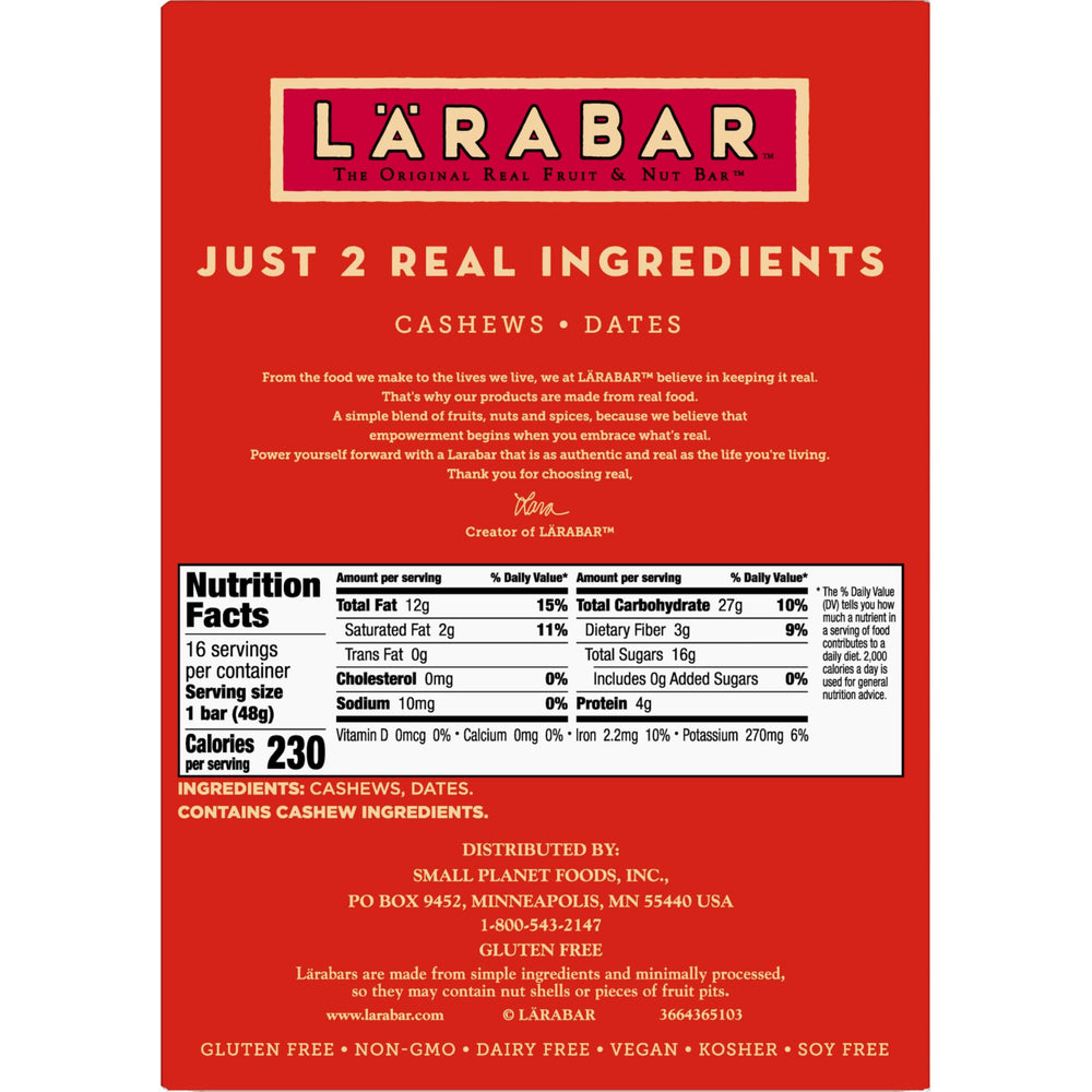 LÄRABAR Cashew Cookie ingredients closeup showing cashews and dates and natural sweetness