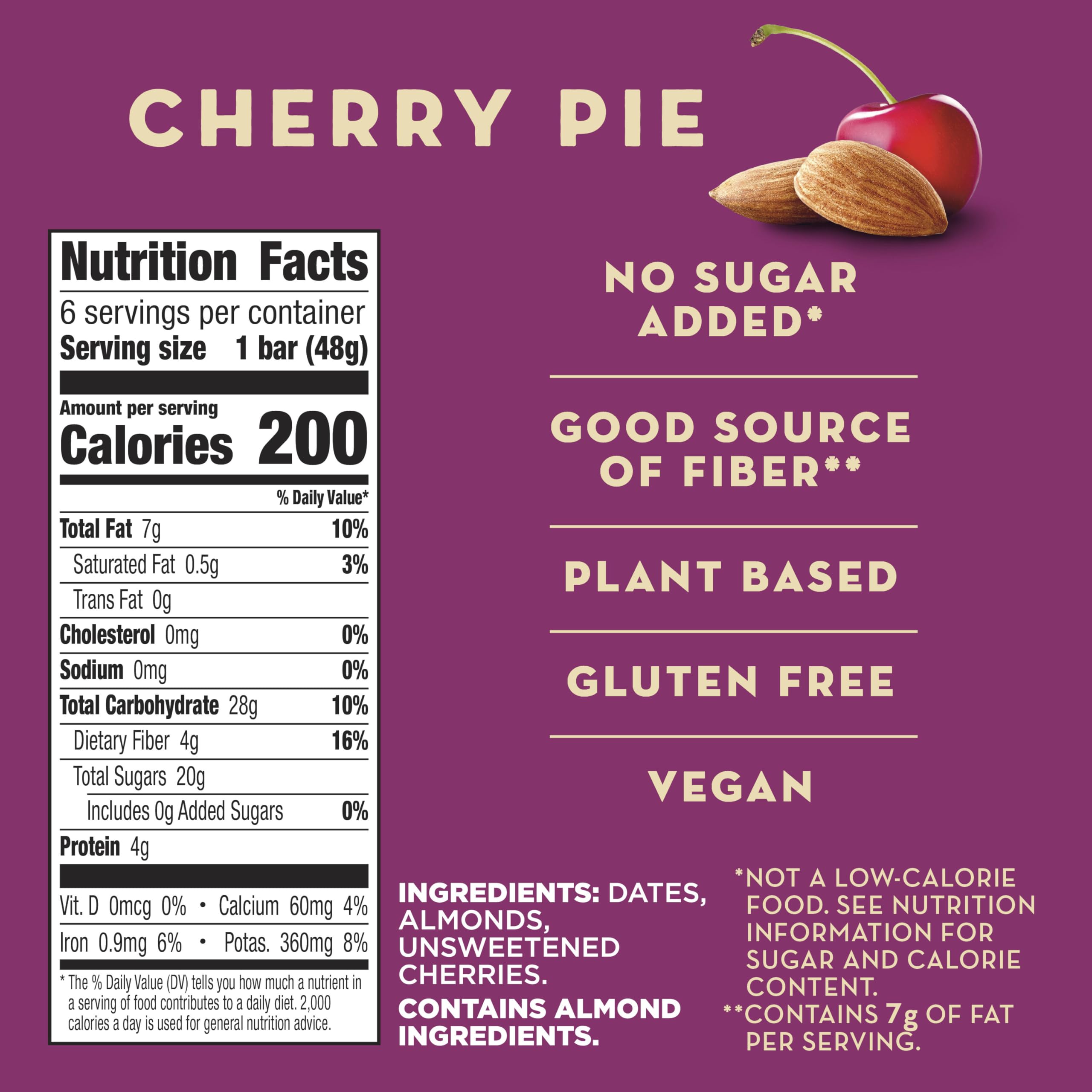 Front view of Larabar Cherry Pie packaging, gluten-free vegan snack on the go.