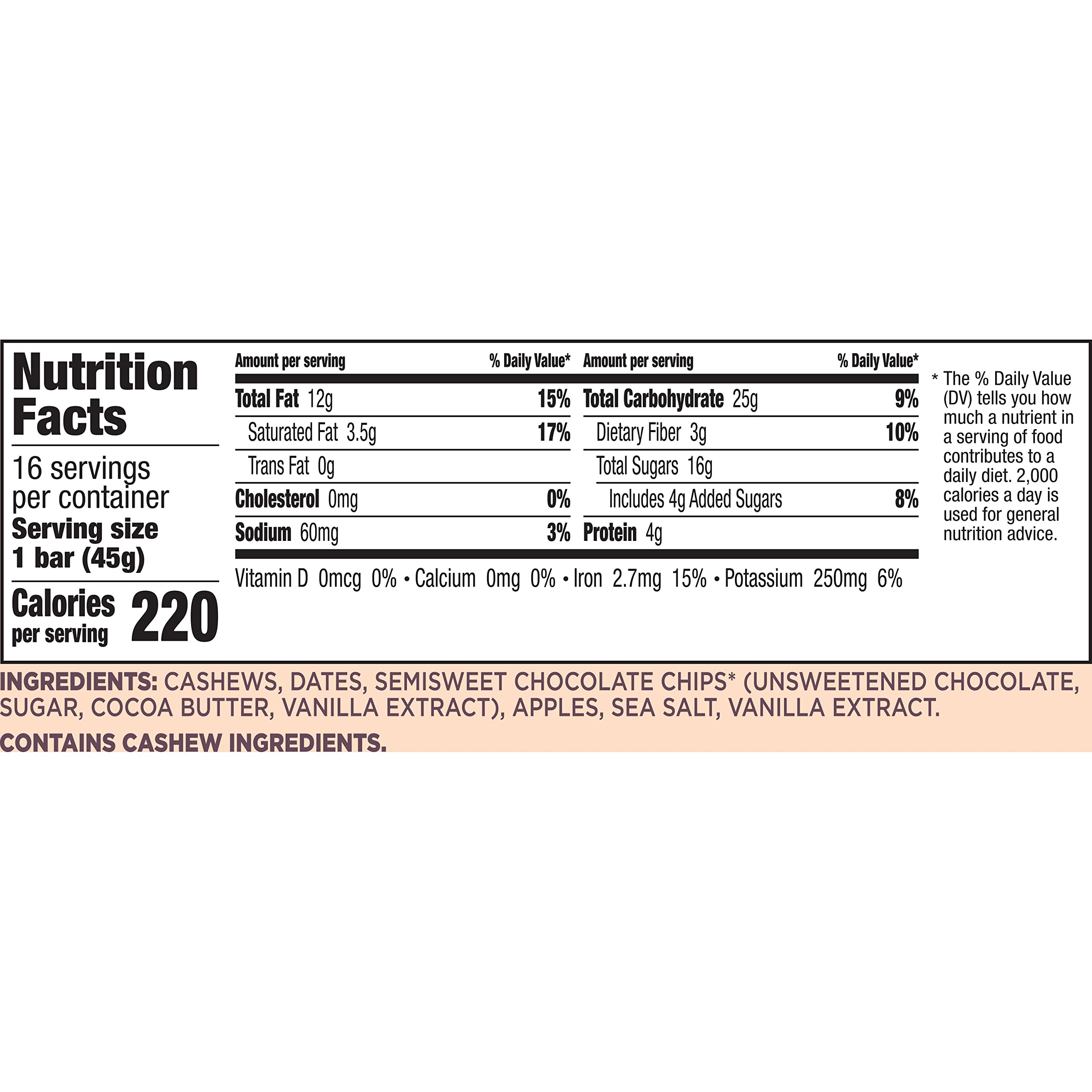 LÄRABAR bar ingredient list visible with cashews and dates, simple real-food ingredients