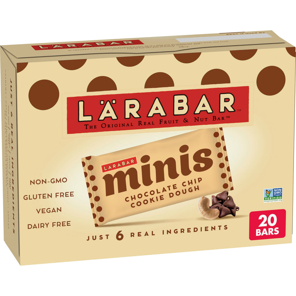 LÄRABAR Chocolate Chip Cookie Dough Mini Bars packaging, gluten-free vegan snack.