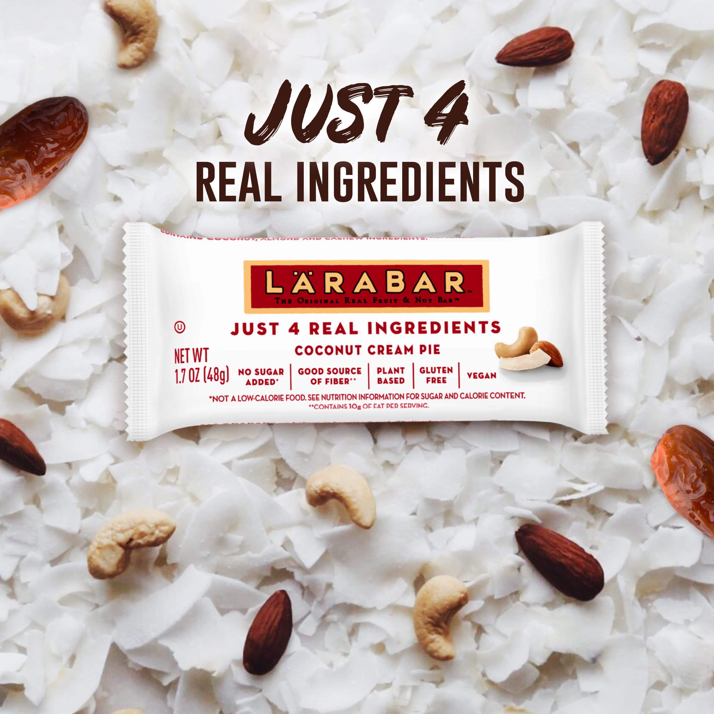 Larabar Coconut Cream Pie bar ingredients close-up with five simple ingredients.