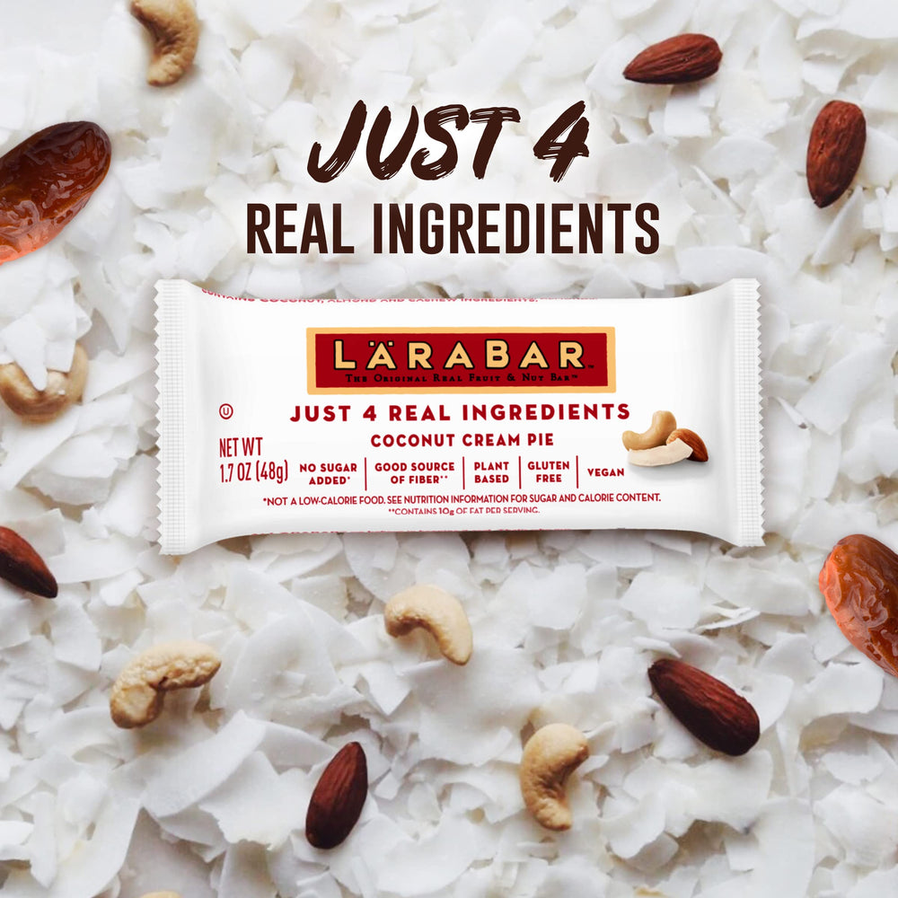 Larabar Coconut Cream Pie bar ingredients close-up with five simple ingredients.