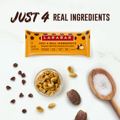 Larabar four-ingredient blend of dates, peanuts, chocolate chips, sea salt close-up.