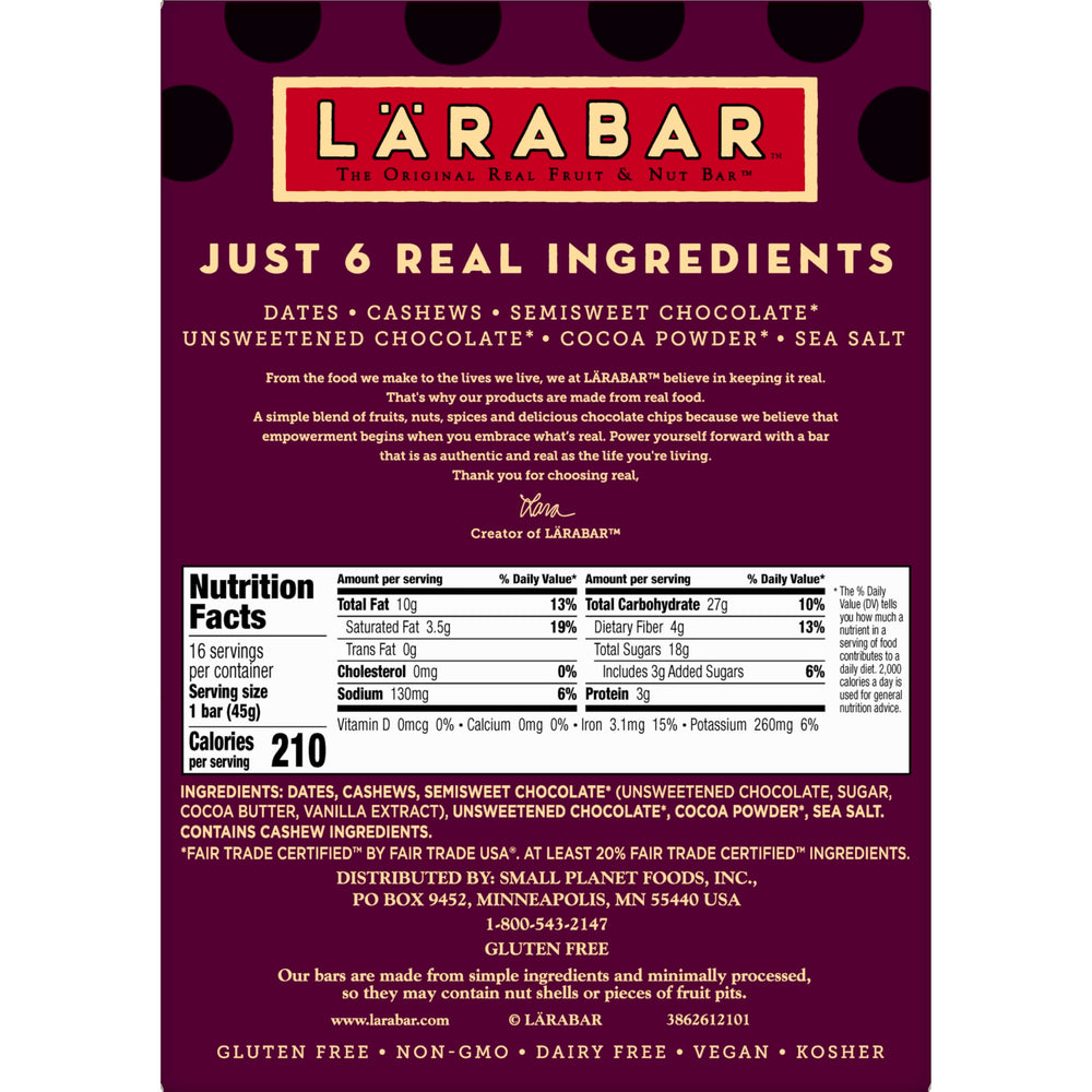 LÄRABAR Double Chocolate Truffle cross-section reveals six simple ingredients