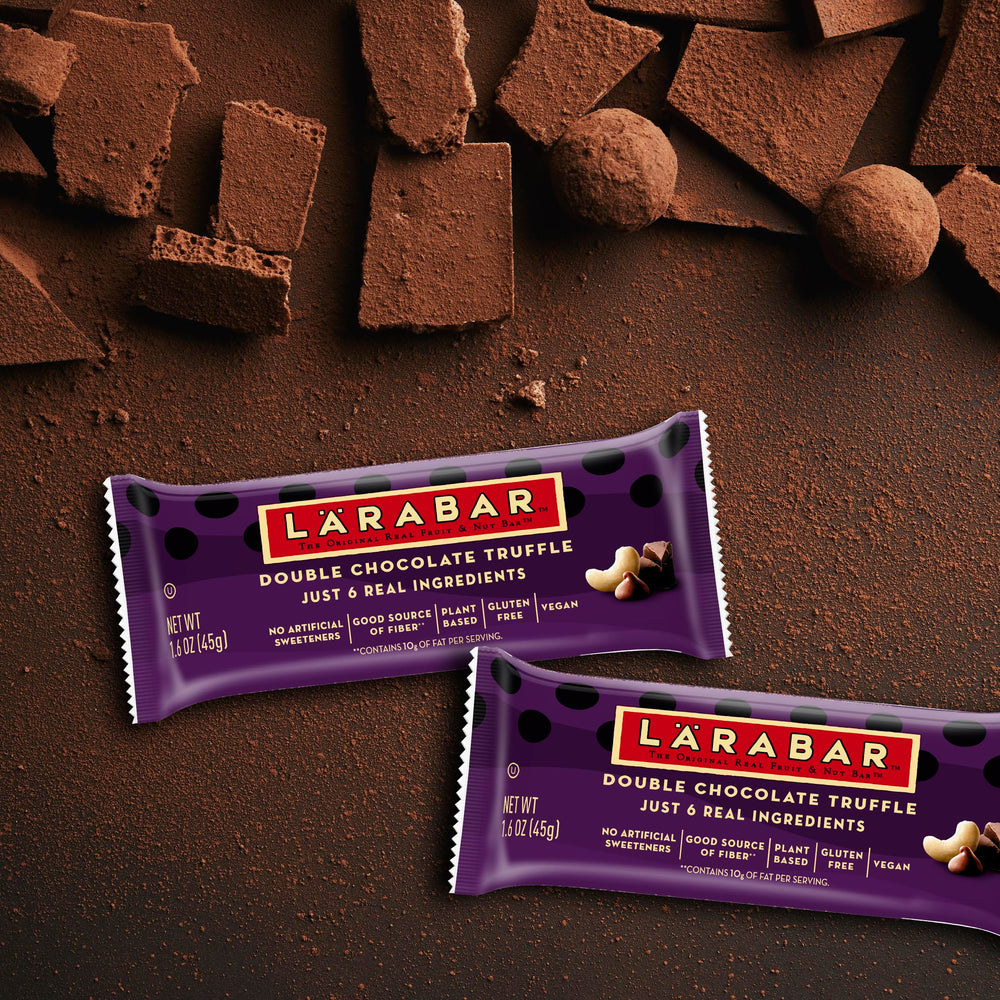 LÄRABAR Double Chocolate Truffle ingredients panel lists dates and nuts
