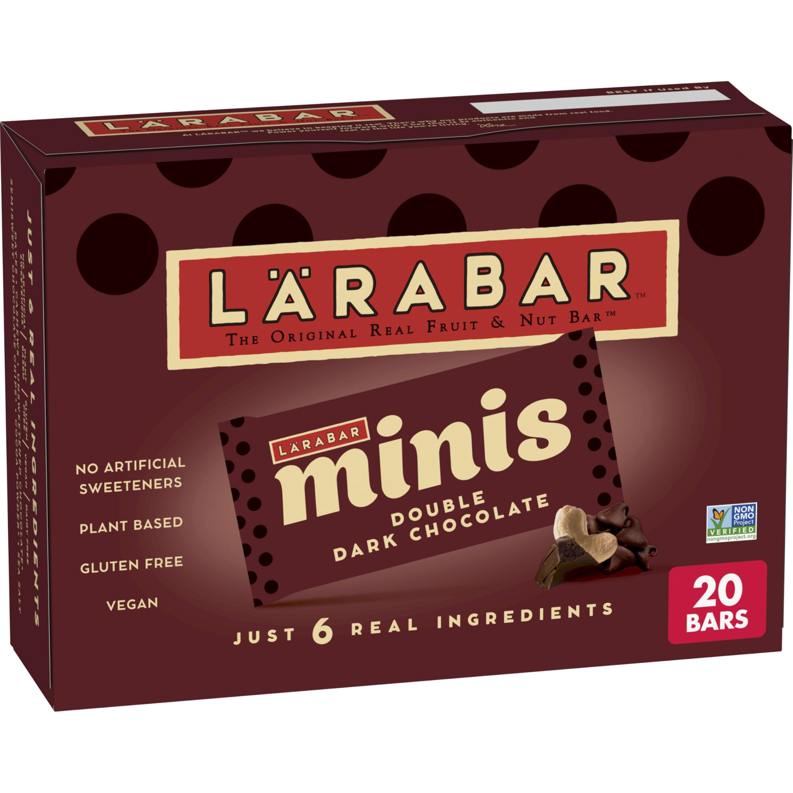 Larabar Double Dark Chocolate Mini Bars packaging, convenient on-the-go energy snack.