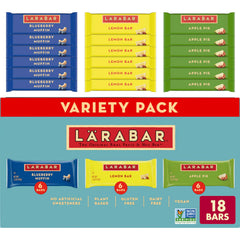LÄRABAR 18-count variety pack on a pantry shelf for quick snacking.