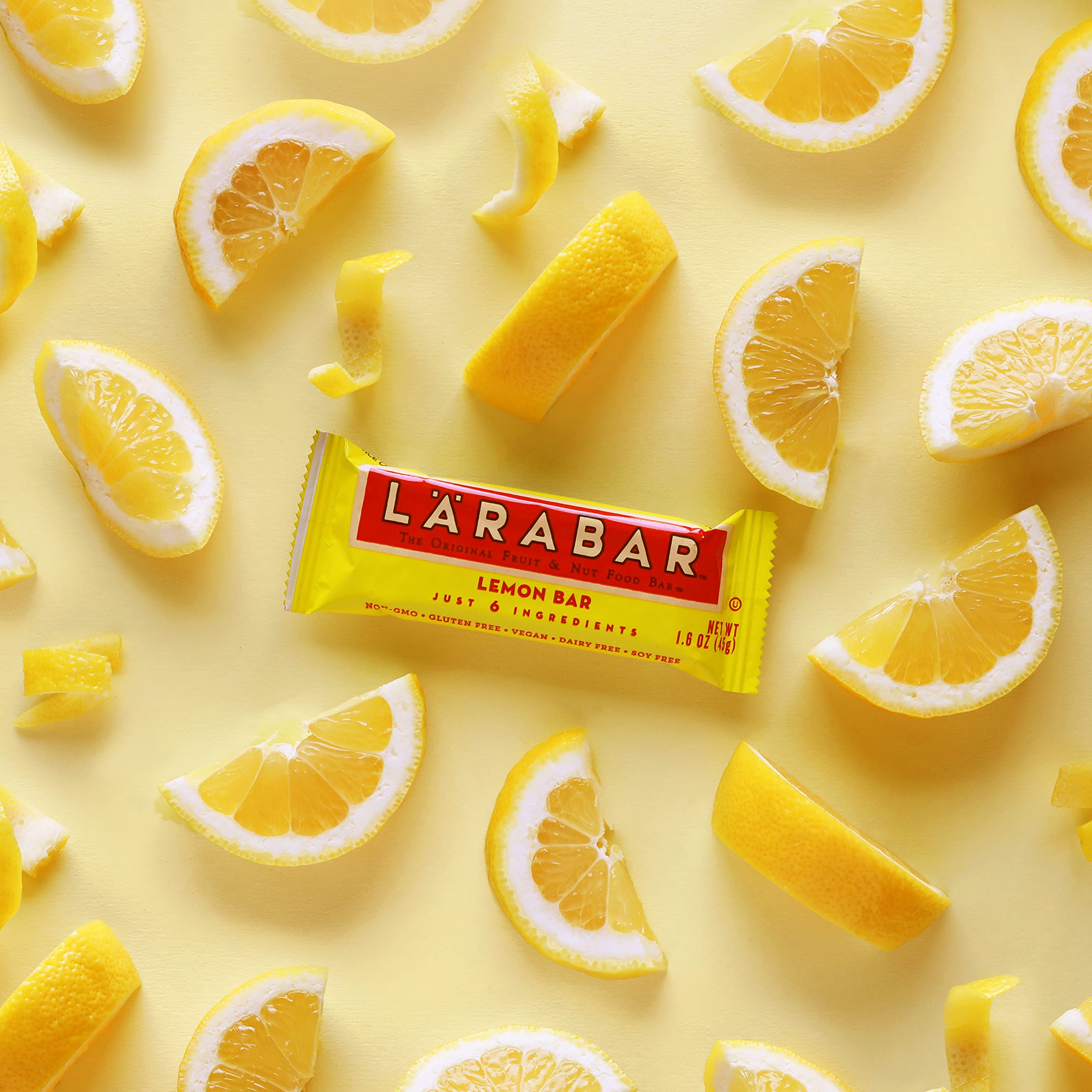 Closeup of LÄRABAR Lemon Bar texture with chewy fruit and nut bites