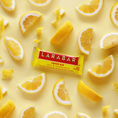 Closeup of LÄRABAR Lemon Bar texture with chewy fruit and nut bites