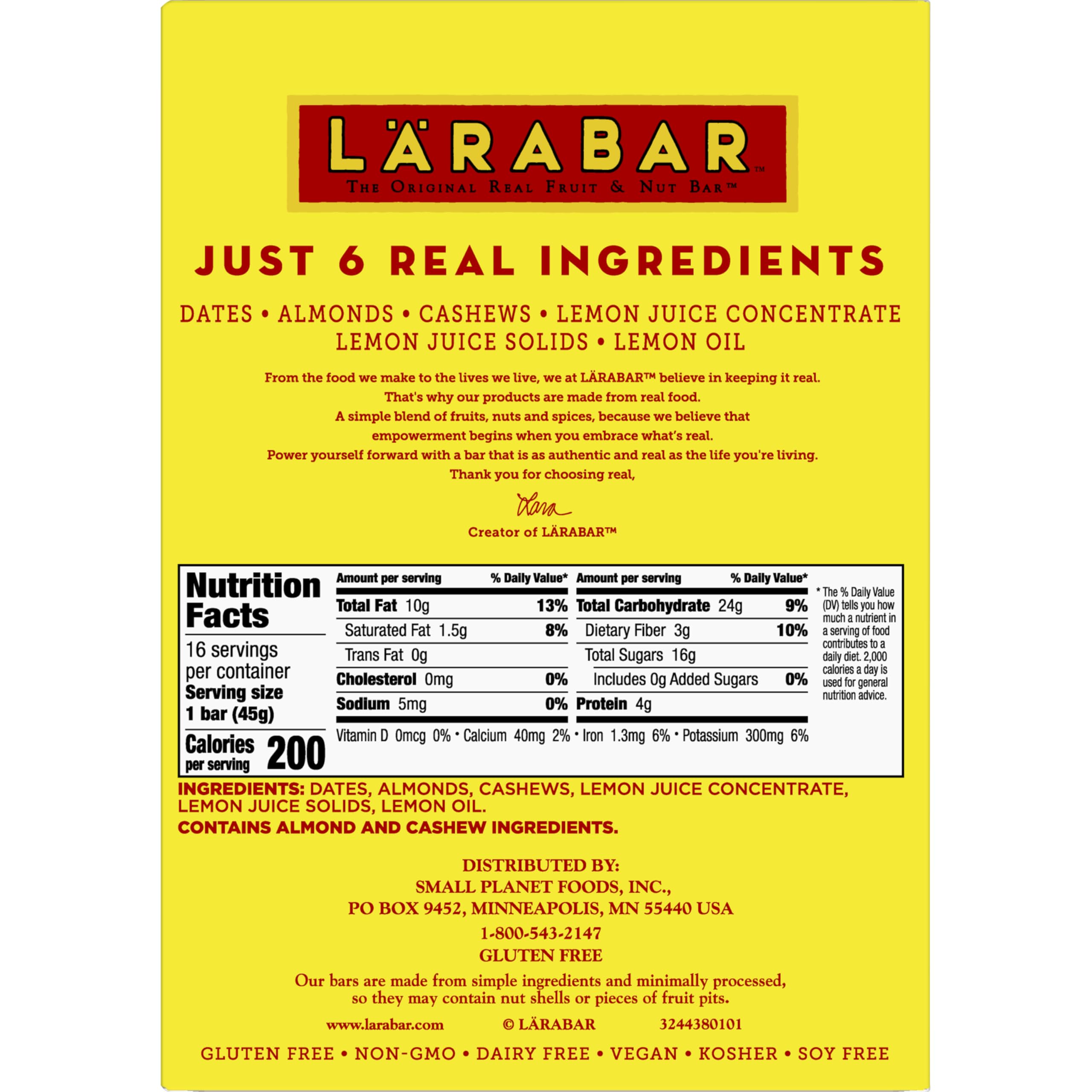 LÄRABAR Lemon Bar on-the-go snack in a bag for quick travel fuel.