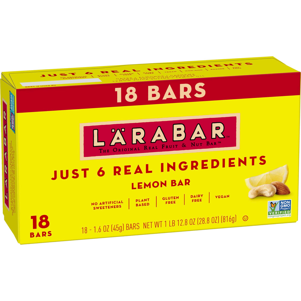 LÄRABAR Lemon Bar packaging highlights real ingredients for a clean vegan snack