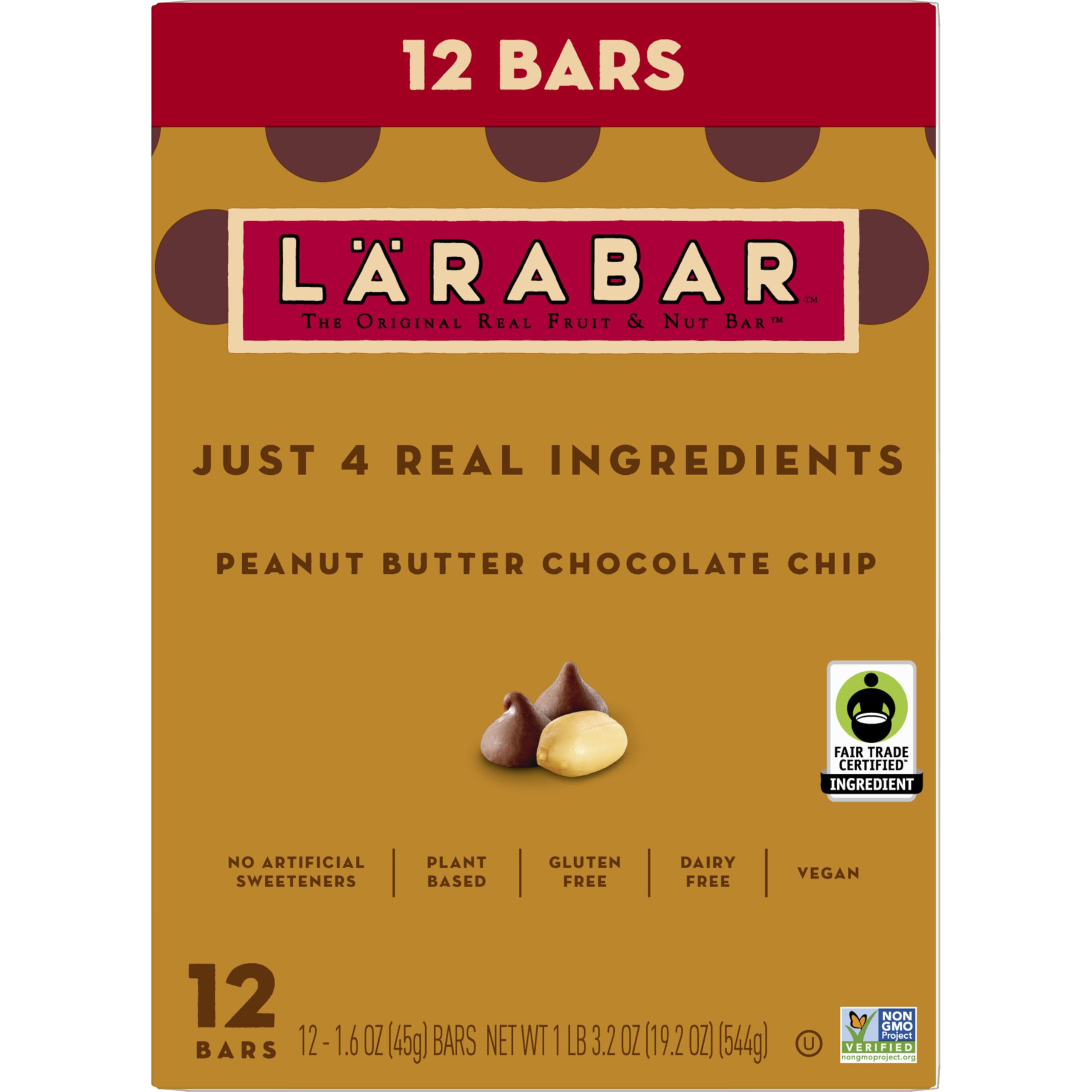 LÄRABAR Peanut Butter Chocolate Chip box with 12 bars, ideal for lunchboxes