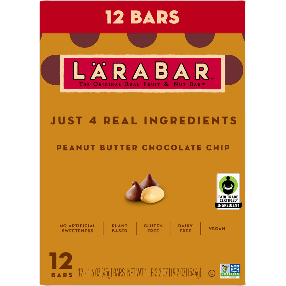 LÄRABAR Peanut Butter Chocolate Chip box with 12 bars, ideal for lunchboxes