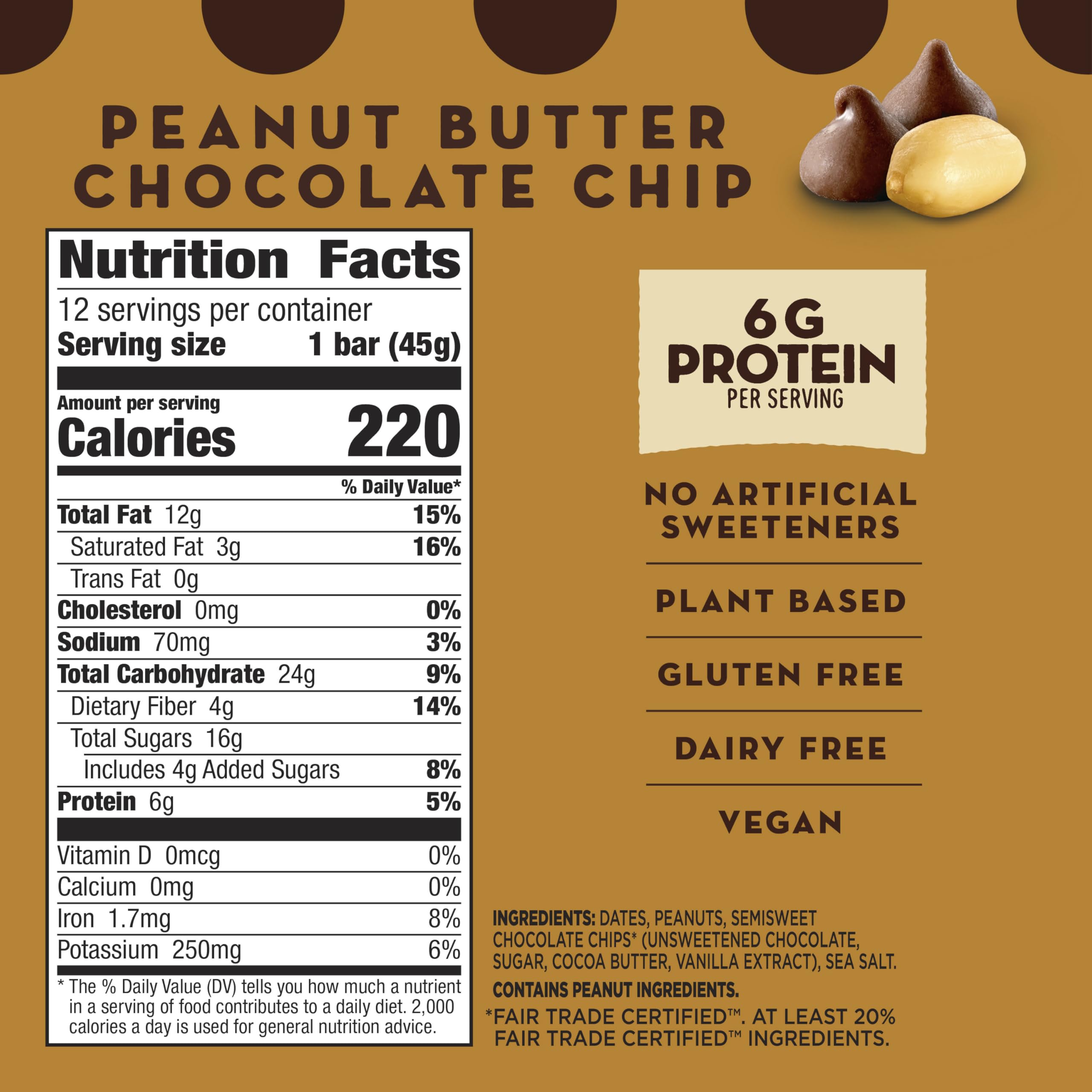 LÄRABAR Peanut Butter Chocolate Chip closeup shows dates, peanuts, and chips for quick energy