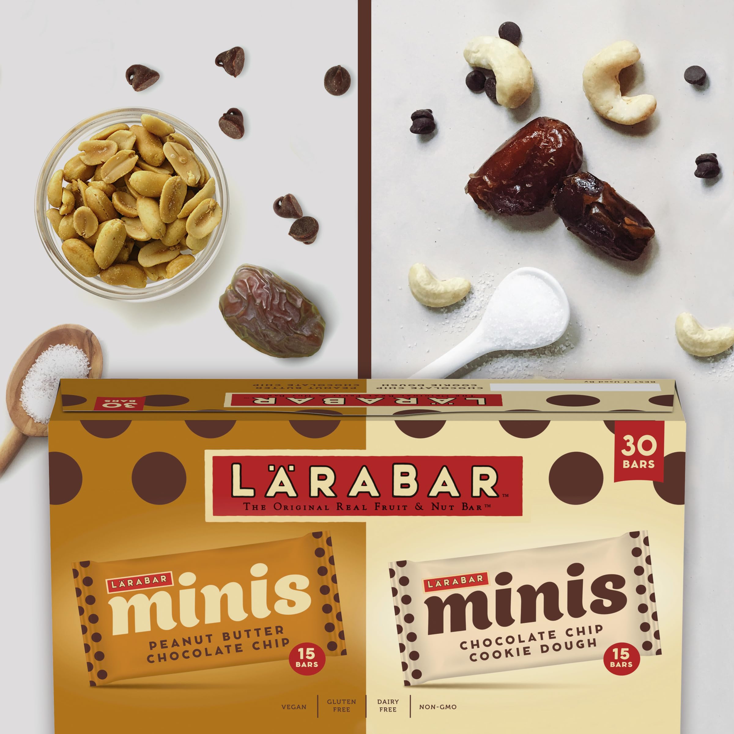 LÄRABAR peanut butter chocolate chip mini bar close-up, perfect desk snack.