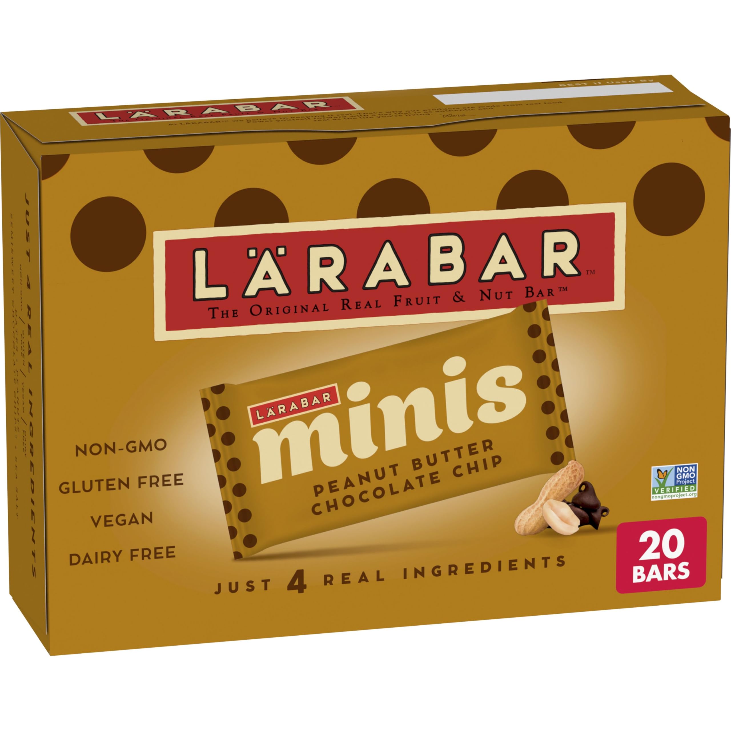 LÄRABAR Peanut Butter Chocolate Chip Mini Bar packaging for grab-and-go snacking.