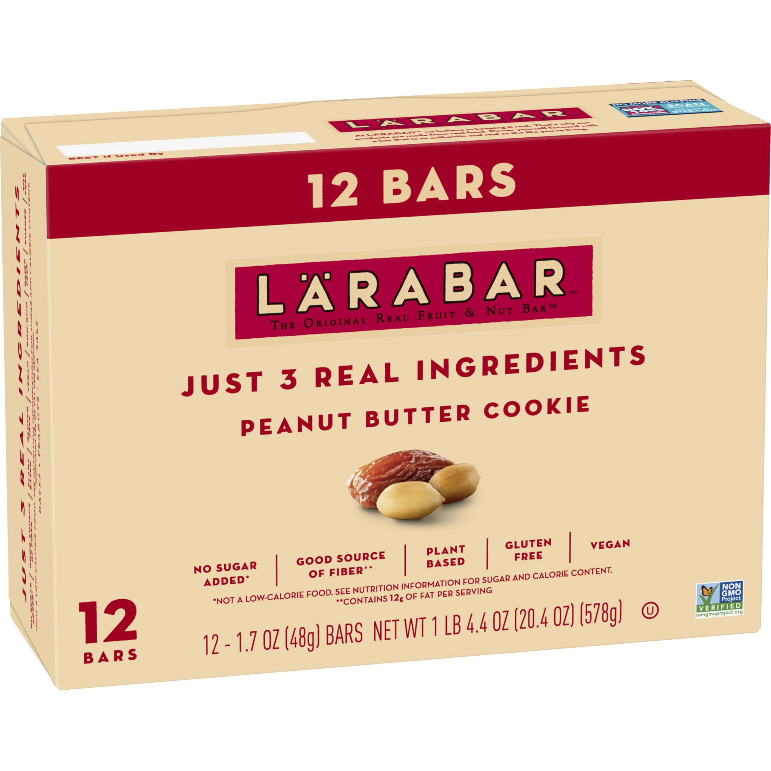 LÄRABAR Peanut Butter Cookie bar packaging showing a convenient gluten-free vegan snack