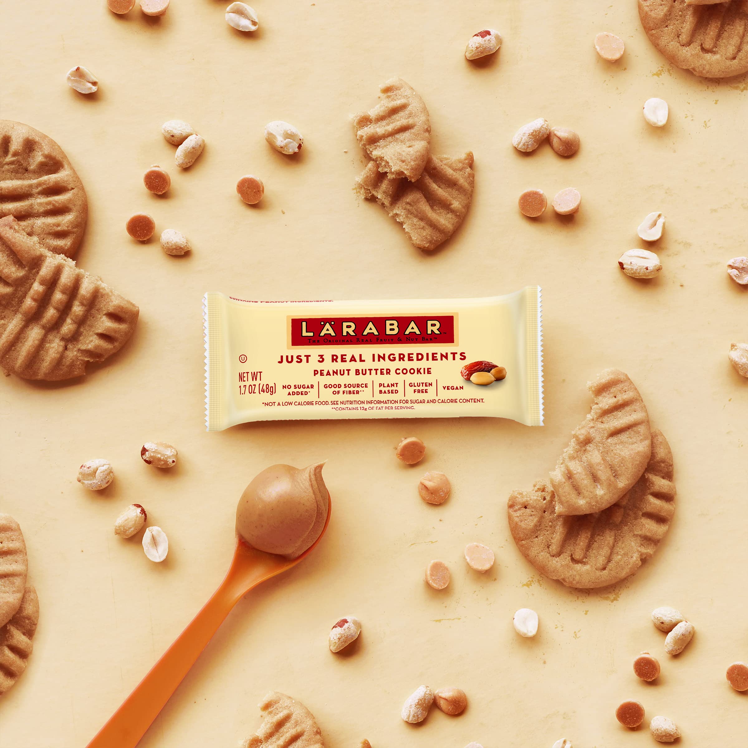Vegan and gluten-free badge on package communicates inclusive options.