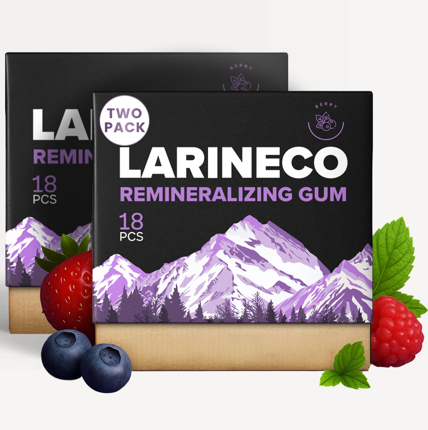 Larineco remineralizing gum with nano-hydroxyapatite for between-brushings freshness.