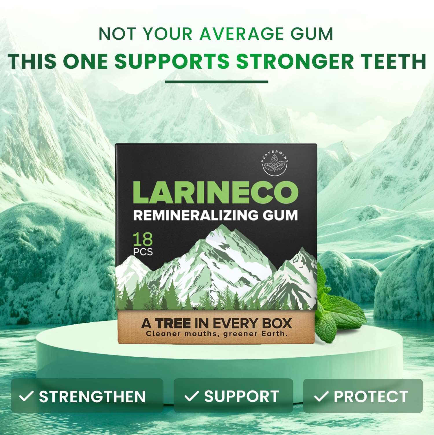 Larineco peppermint sugar-free gum packaging highlights xylitol sweetness
