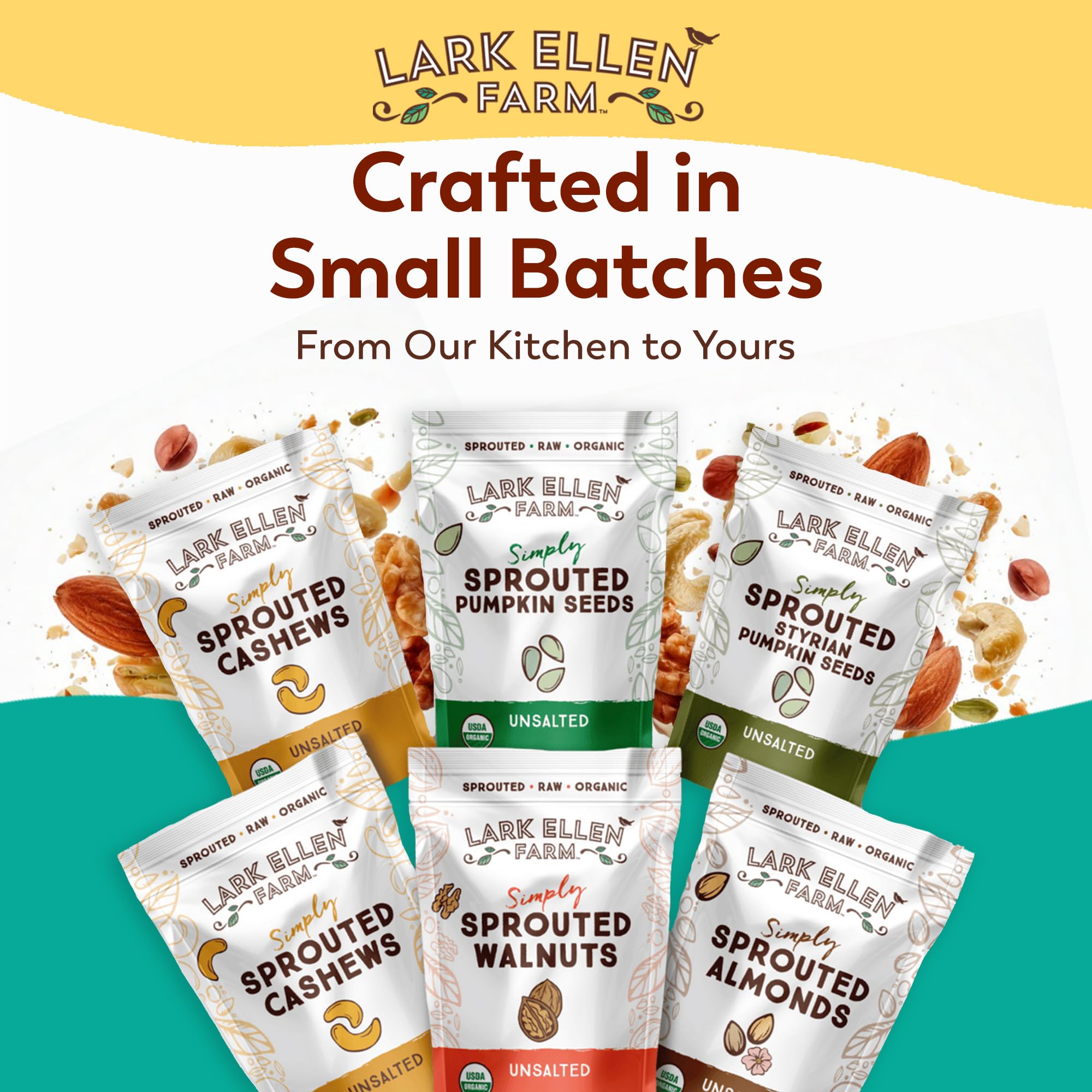 Lark Ellen Farm 3-pack 10oz walnuts for convenient pantry rounds.