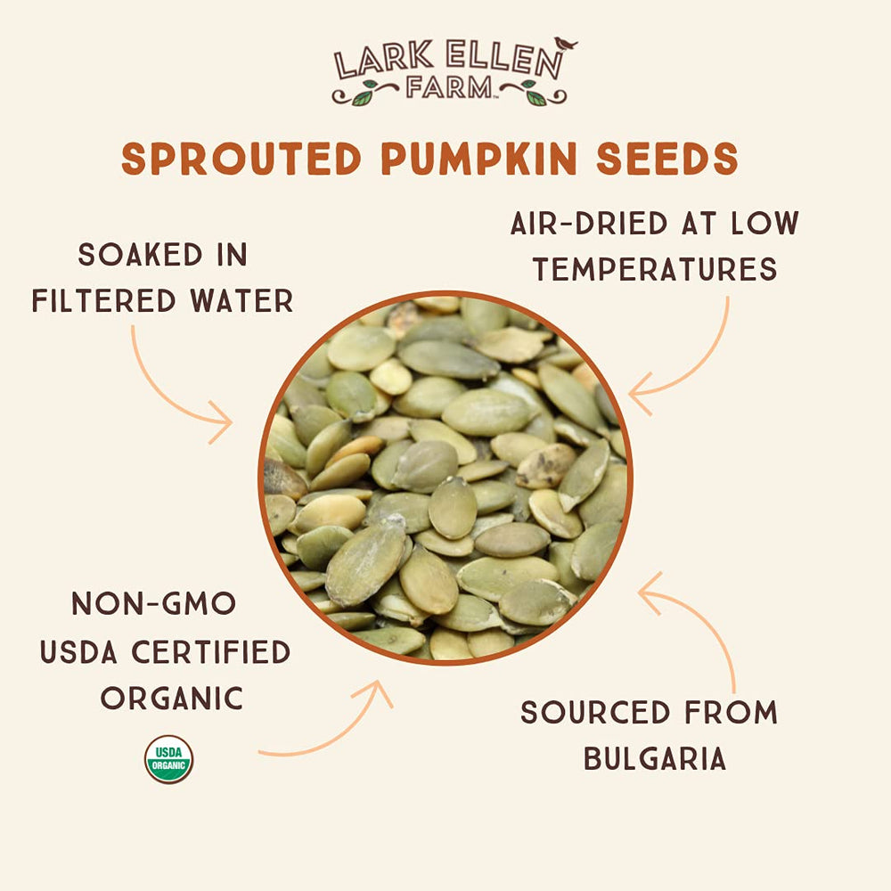Lark Ellen Farm sprouted pumpkin seeds ideal for quick, wholesome snacking.