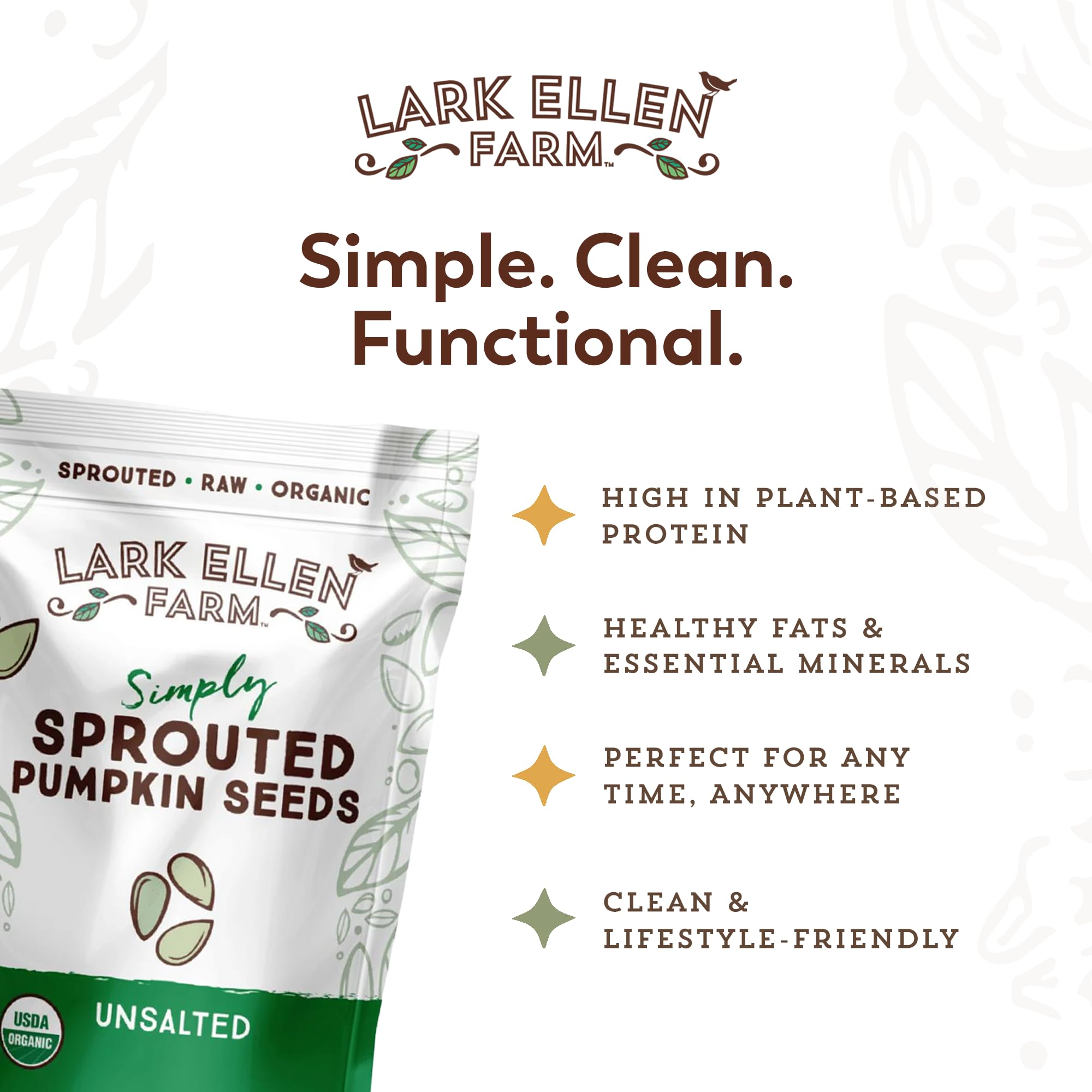 Raw, air-dried Lark Ellen Farm pumpkin seeds show a light, crunchy texture.