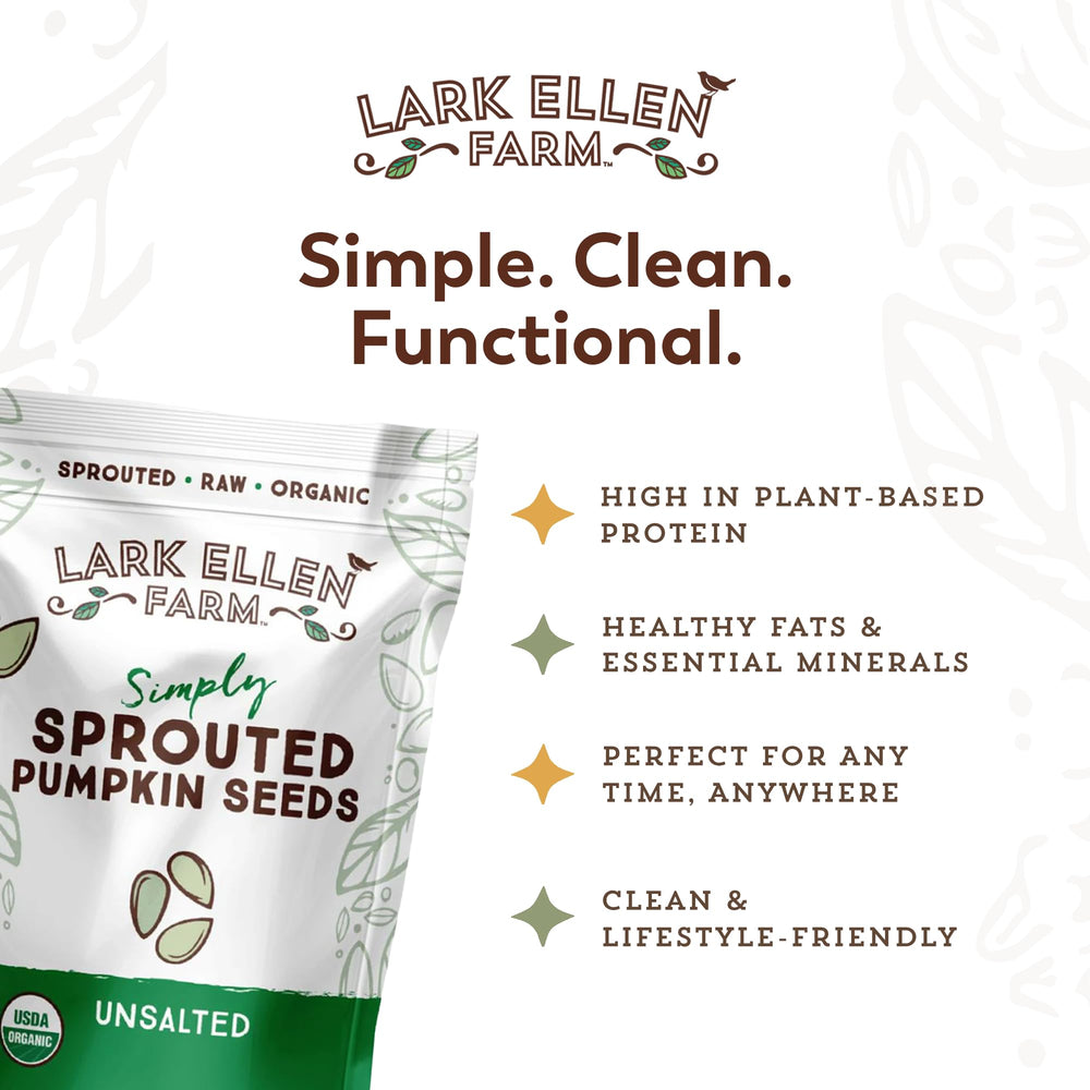 Raw, air-dried Lark Ellen Farm pumpkin seeds show a light, crunchy texture.