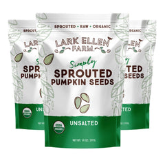 Lark Ellen Farm sprouted pumpkin seeds in a resealable bag for on-the-go snacking.