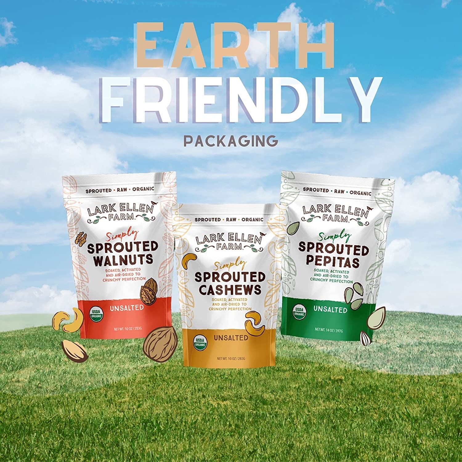 Lark Ellen Farm sprouted cashews highlight nutrient-rich profile.