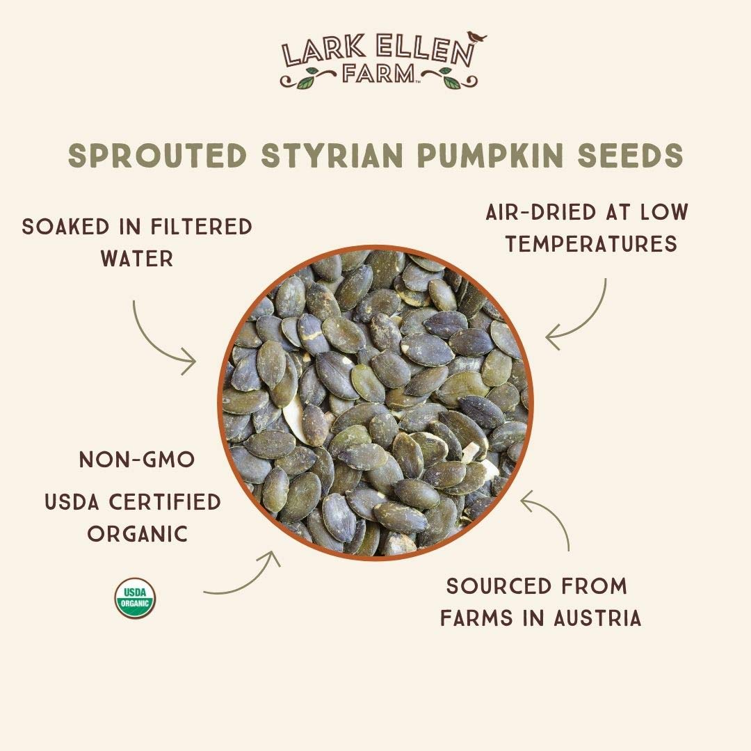 Trail mix featuring Lark Ellen Farm pumpkin seeds for portable nourishment.