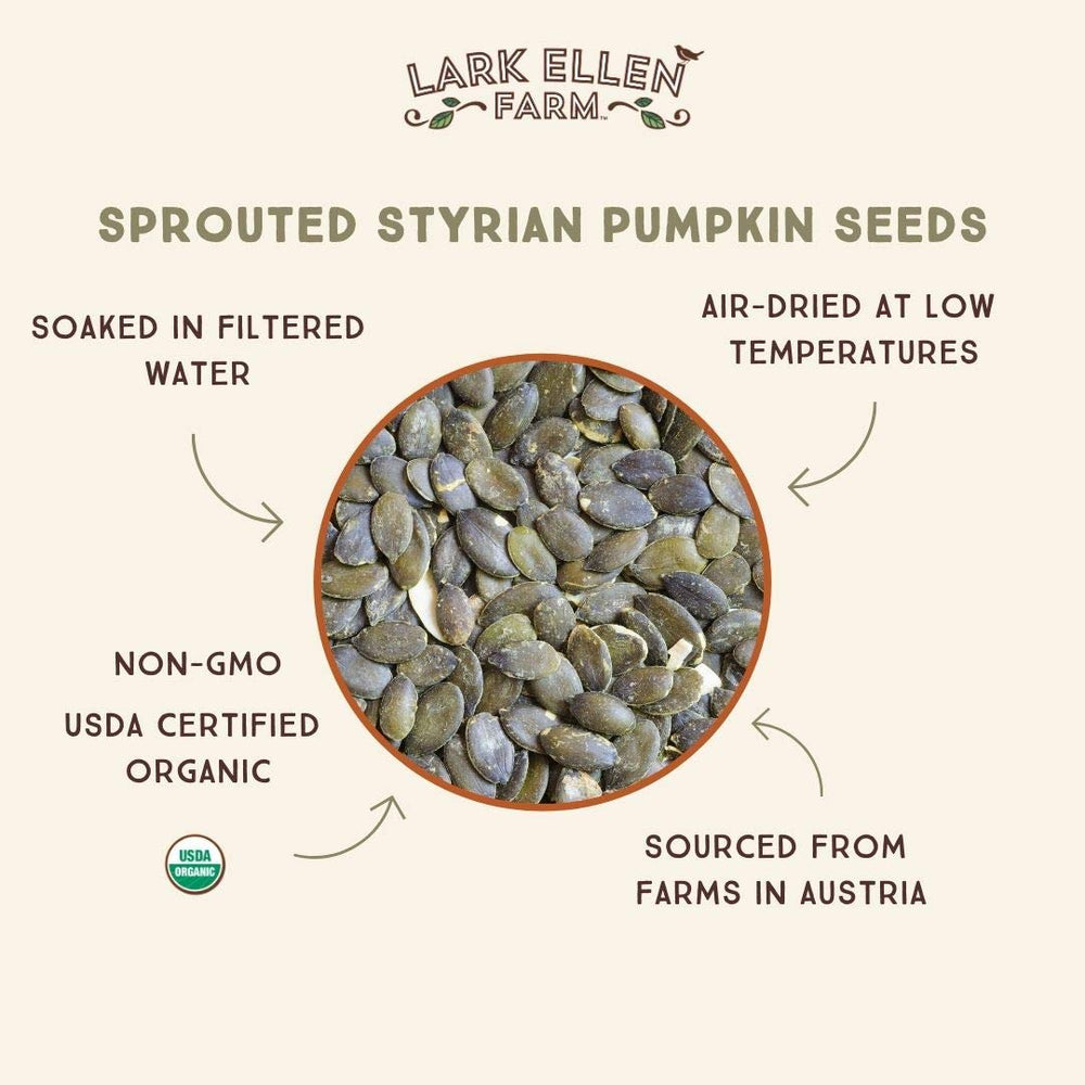 Trail mix featuring Lark Ellen Farm pumpkin seeds for portable nourishment.