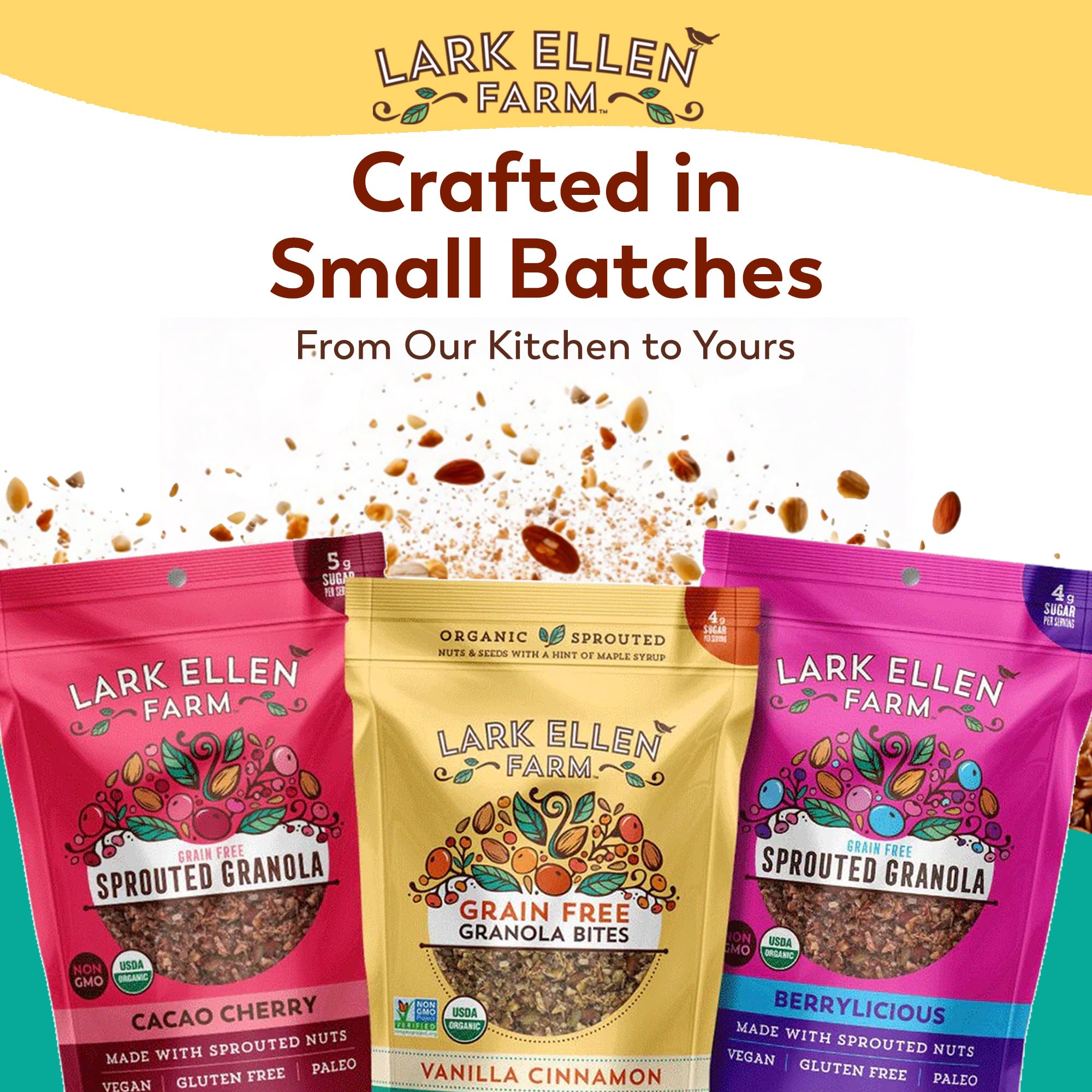 Lark Ellen Farm vanilla cinnamon granola clusters packaging and label details