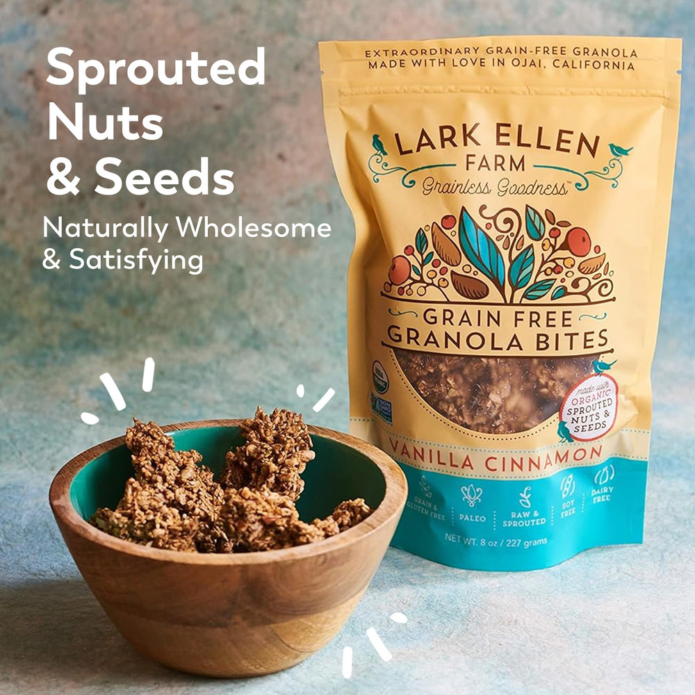 Lark Ellen Farm Vanilla Cinnamon Granola Clusters with yogurt parfait for crunch