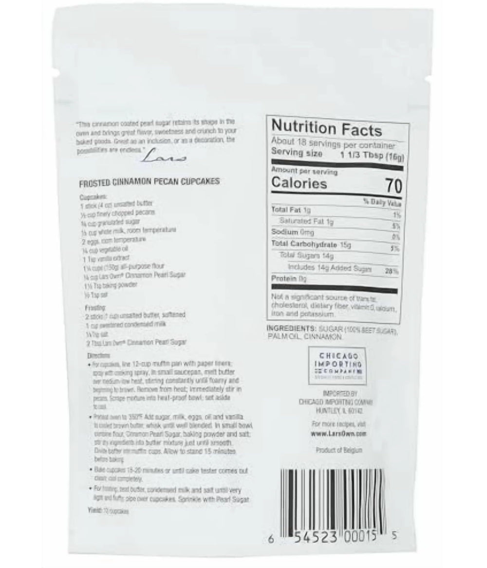 Lars' Own Cinnamon Pearl Sugar crystals stay crisp for cookies and cupcakes.