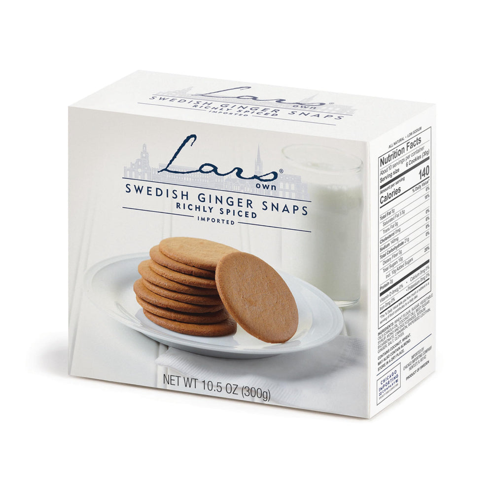 Lars' Own Swedish Ginger Snaps box front shows the classic pepparkakor flavor for fika
