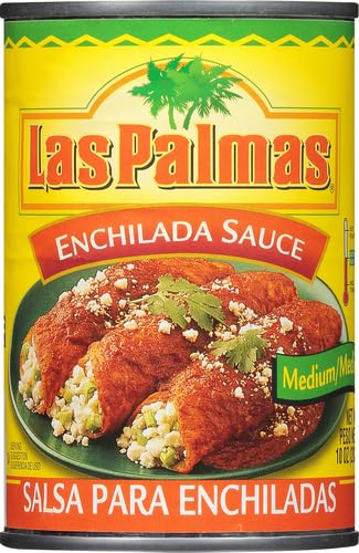 Las Palmas enchiladas on plate with sauce, signaling mid-heat flavor ideal.