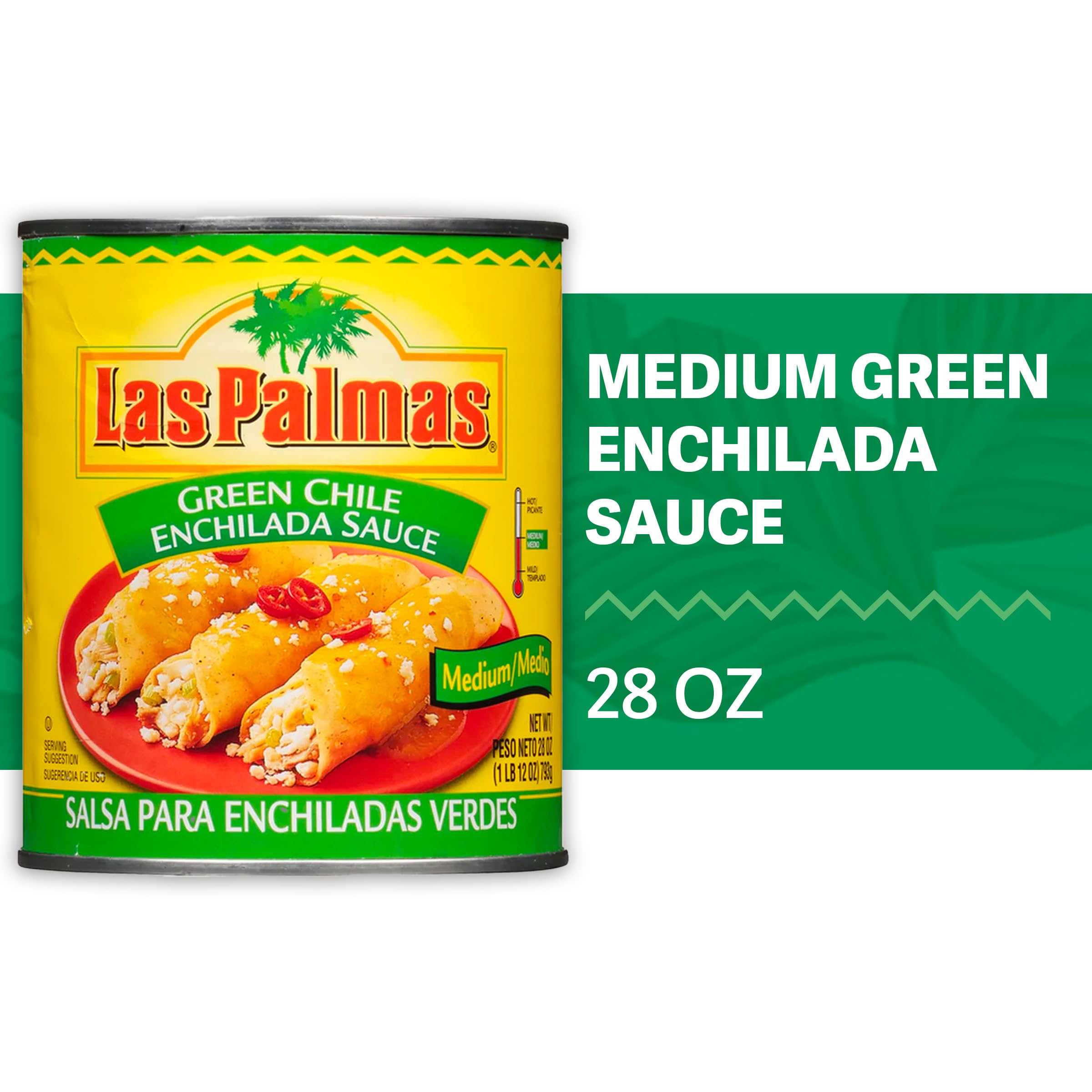 Las Palmas Green Chile Enchilada Sauce closeup reveals authentic texture and color.