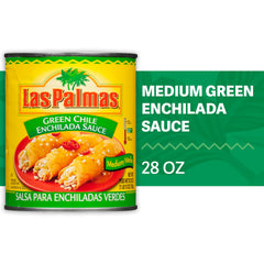 Las Palmas Green Chile Enchilada Sauce closeup reveals authentic texture and color.