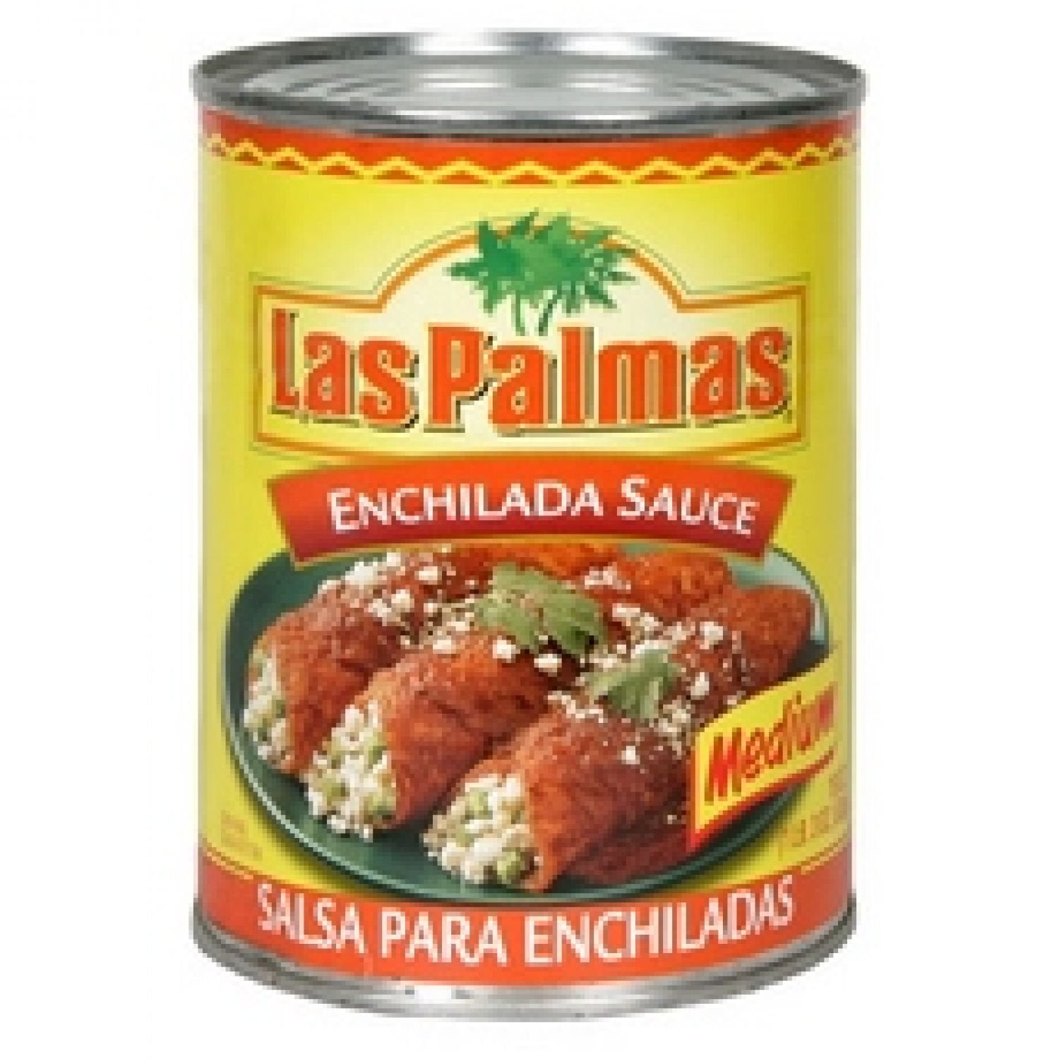 Las Palmas Red Enchilada Sauce bottle showcasing medium heat for enchiladas