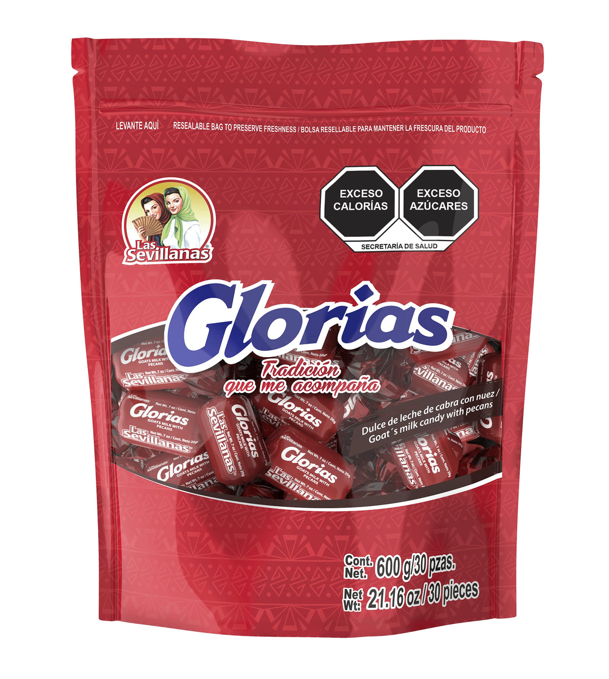 Las Sevillanas Gloria Chewy Dulce de Leche Candies with pecans on a clean surface, snack-ready