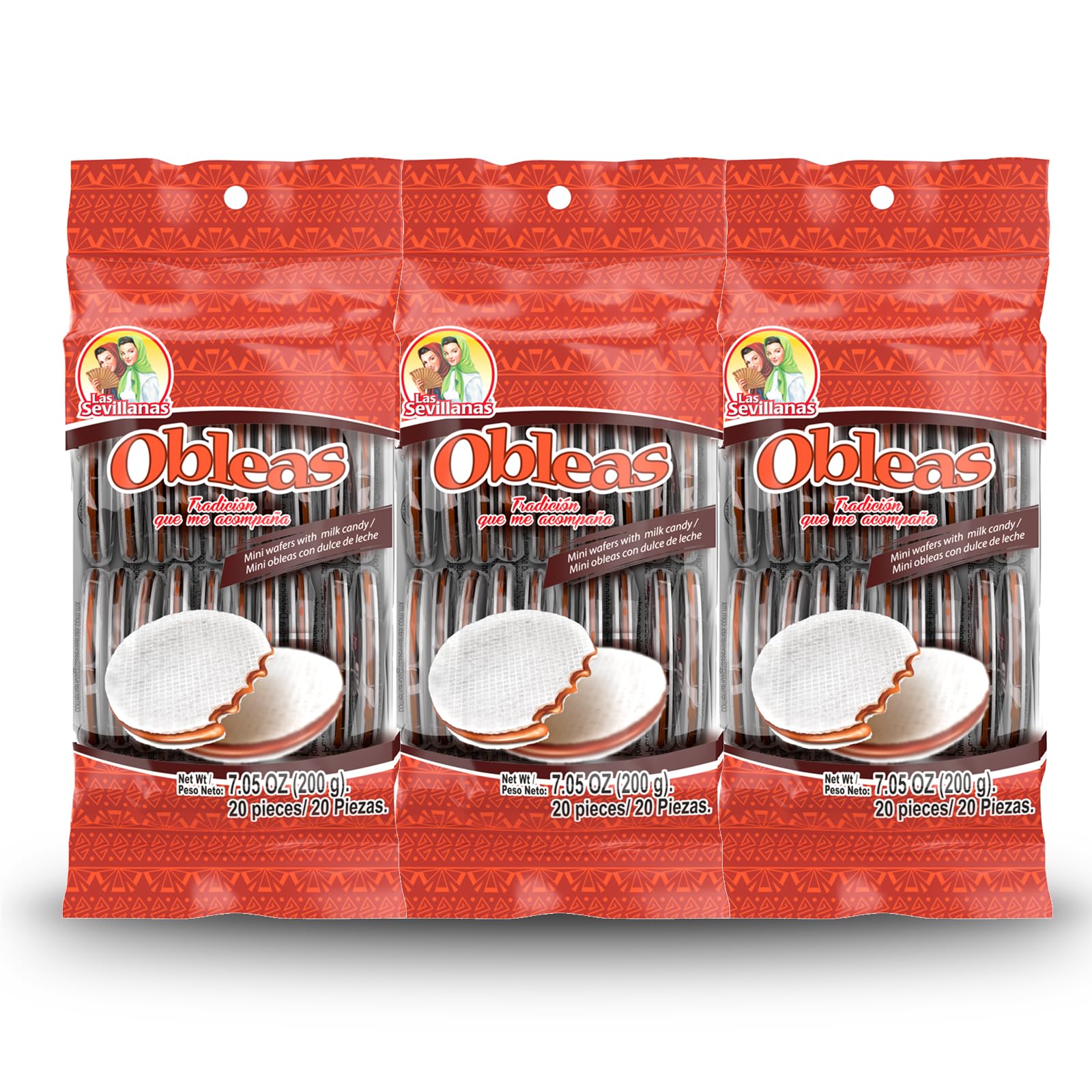 Las Sevillanas obleas pack-3 with dulce de leche, ready for sharing and on-the-go snacking.