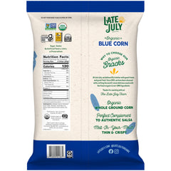 Late July blue corn tortilla chips with salsa serving, perfect for dipping.