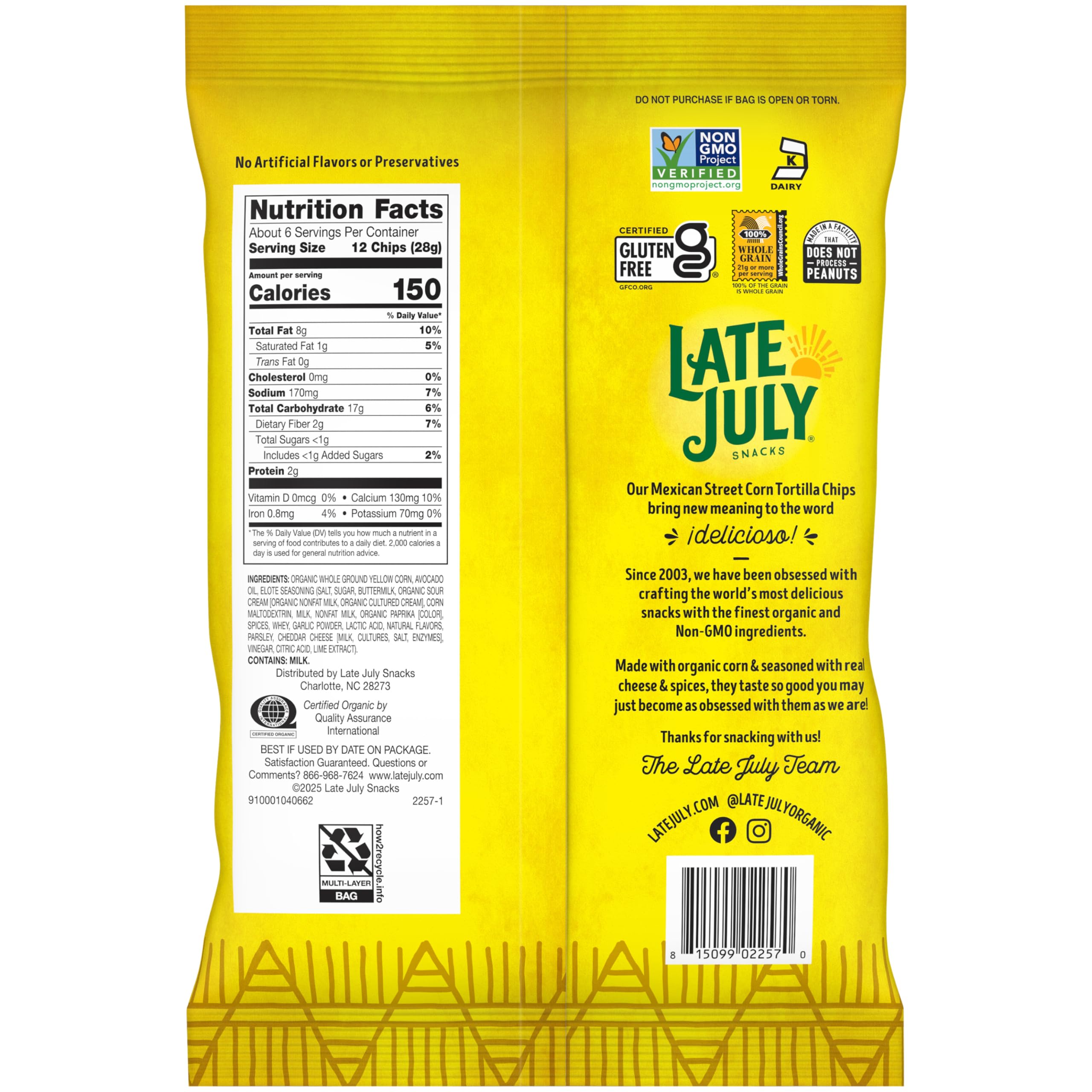 Late July buttermilk sour cream lime seasoning on chips suggests tangy, creamy flavor.