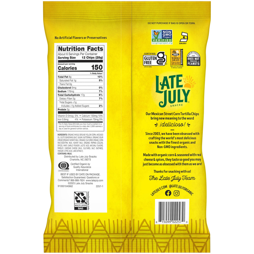 Late July buttermilk sour cream lime seasoning on chips suggests tangy, creamy flavor.