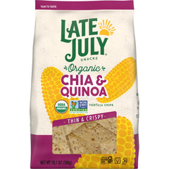 Late July chia-quinoa organic tortilla chips bag ready for salsa dipping.